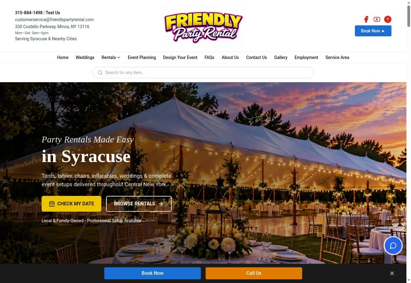 Actual Friendly Party Rental homepage screenshot